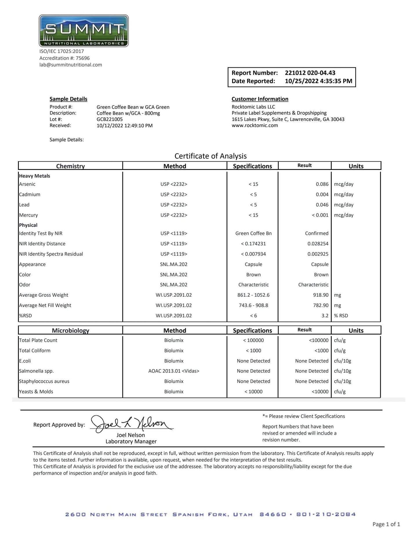 Green Coffee Bean w/GCA -800mg